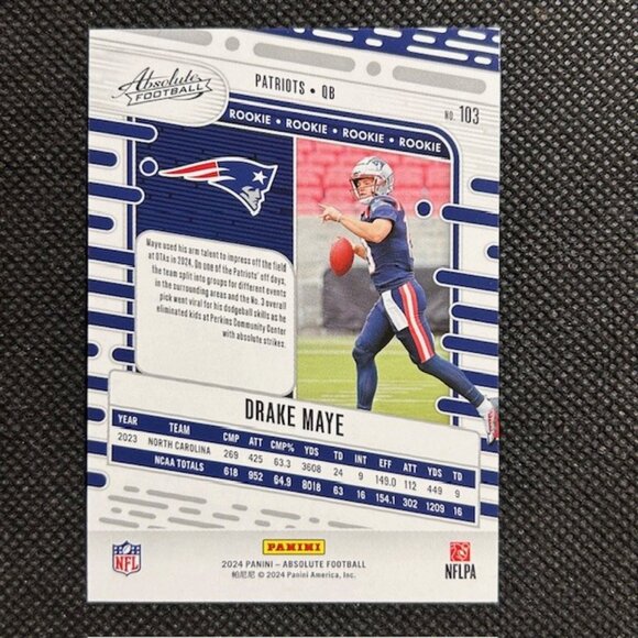 2024 Panini Absolute Drake Maye RC Rookie New England Patriots #103 - Picture 2 of 2